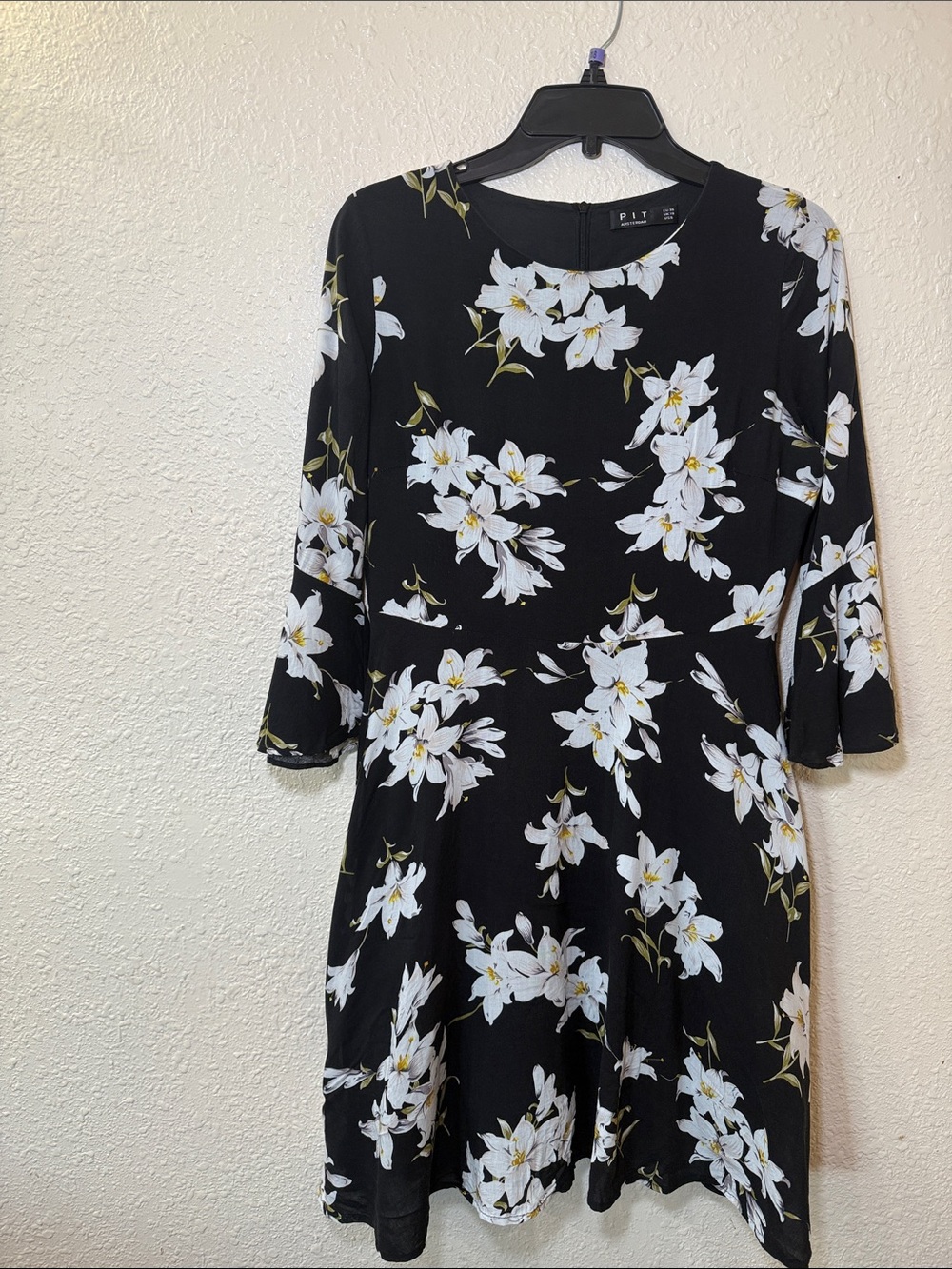 Black Floral Long-Sleeve Fit & Flare Dress